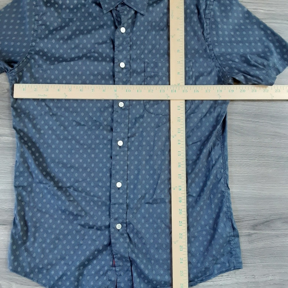 Faherty Mens Blue Geometric Micro Print Short Sleeve Button Down Shirt MWS2330 S - Picture 3 of 7
